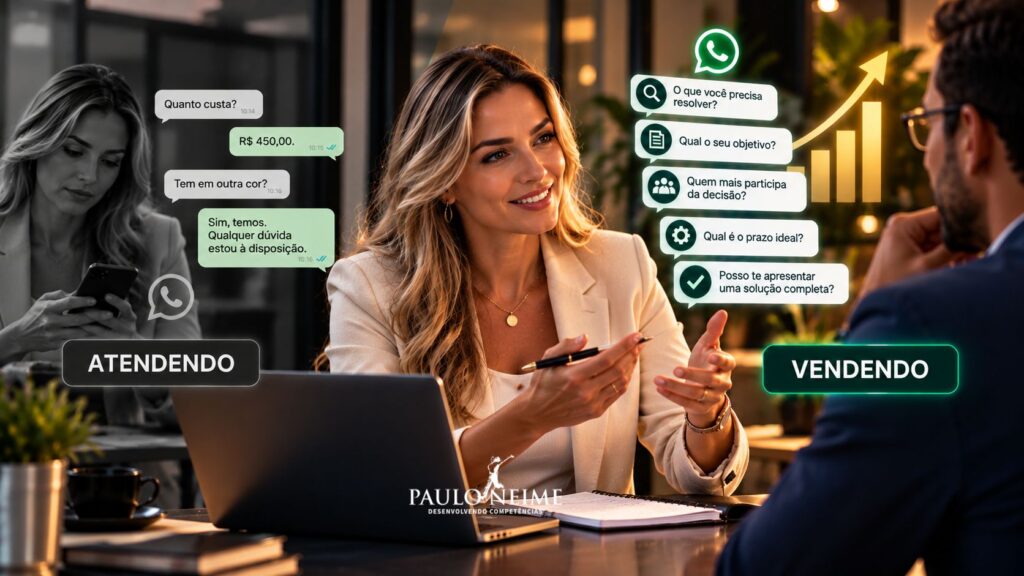 Vendedor conduzindo uma conversa comercial com cliente